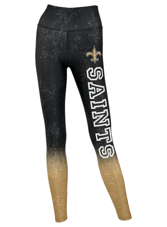 Zubaz NFL Women's Distressed Gradient Leggings with Team Wordmark New Orleans Saints