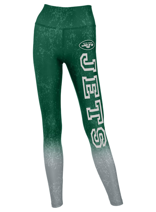 Zubaz NFL Women's Distressed Gradient Leggings with Team Wordmark New York Jets