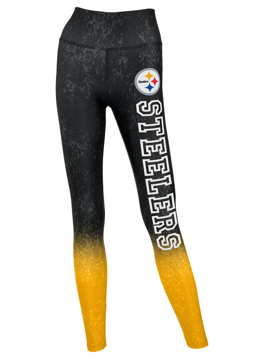 Zubaz NFL Women's Distressed Gradient Leggings with Team Wordmark Pittsburgh Steelers