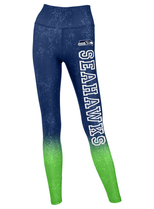 Zubaz NFL Women's Distressed Gradient Leggings with Team Wordmark Seattle Seahawks