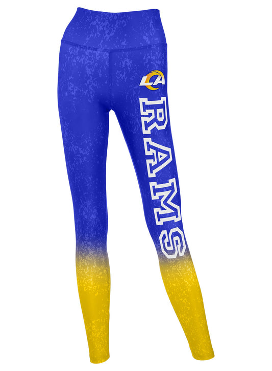 Zubaz NFL Women's Distressed Gradient Leggings with Team Wordmark Los Angeles Rams