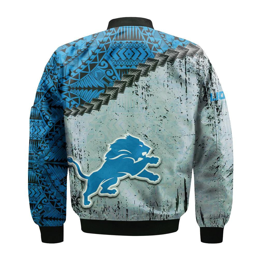 Detroit Lions Bomber Jacket 3D Printed Grunge Polynesian Tattoo