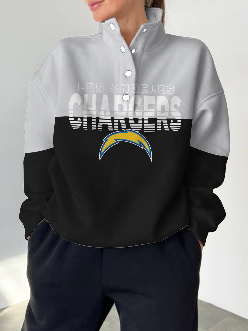 Los Angeles Chargers 2025 New Design Casual Snap  Mockneck Pullover