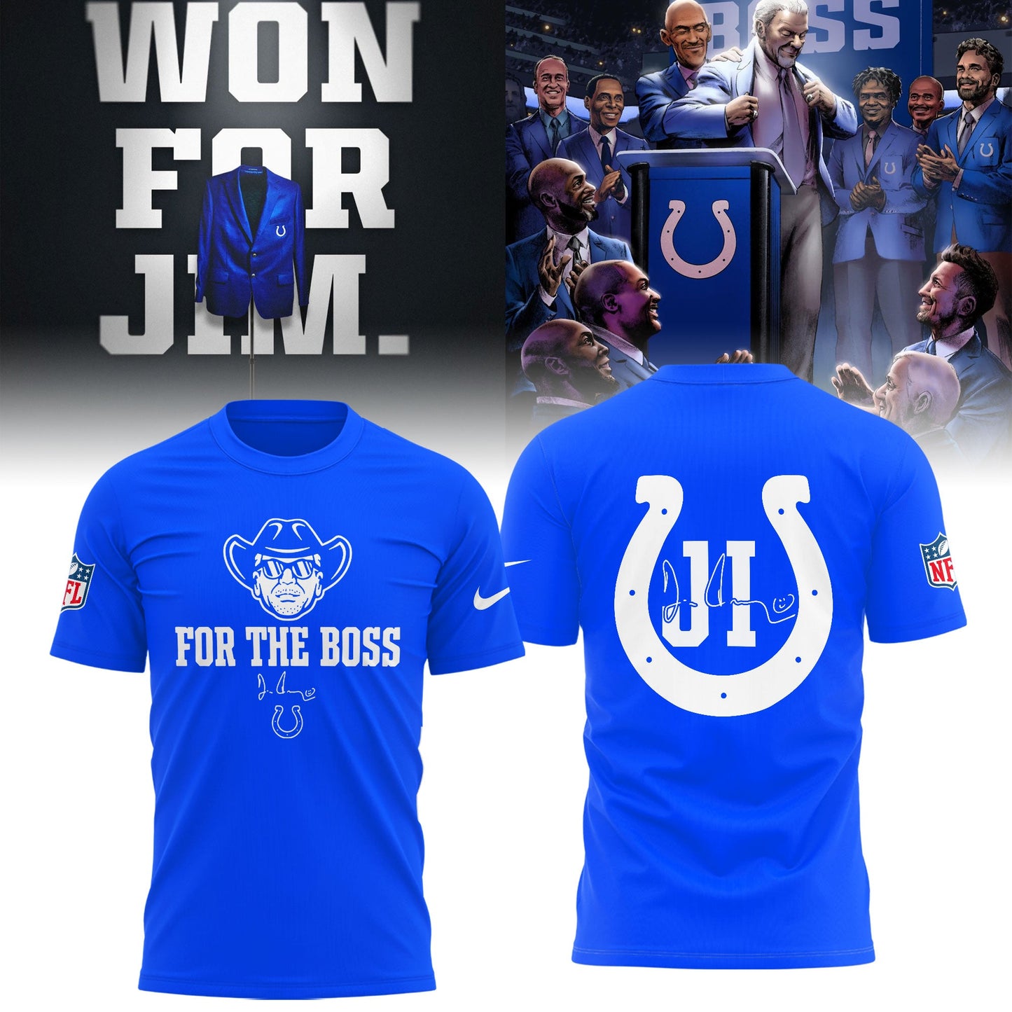 Limited Edition Colts FB In honor of Jim “For The Boss” Black TShirt