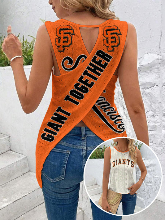 "GIANT TOGETHER"Cut Out Wrap Cross Wrap Back Asymmetrical Beach Tank Top