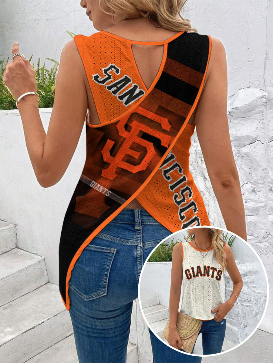 Giants Cut Out Wrap Cross Wrap Back Asymmetrical Beach Tank Top