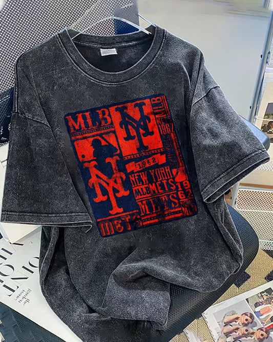 Washed Distressed Print Short Sleeve T-shirt