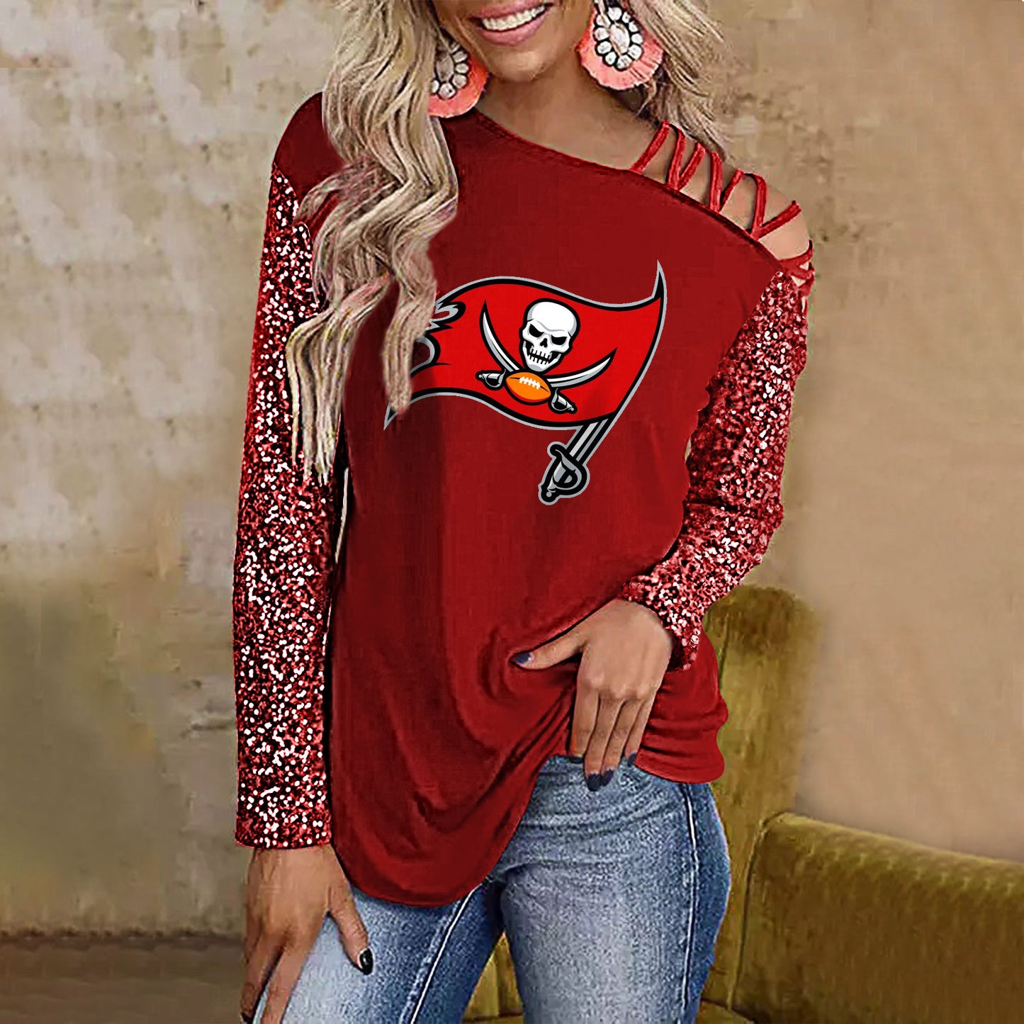 Color-Blocked Criss-Cross One Shoulder Blouse