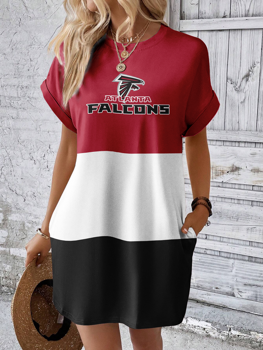 Atlanta Falcons Solid Hidden Pocket Batwing Sleeve Tee Dress