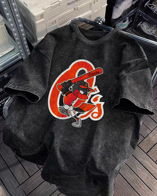 Washed Distressed Print Short Sleeve T-shirt