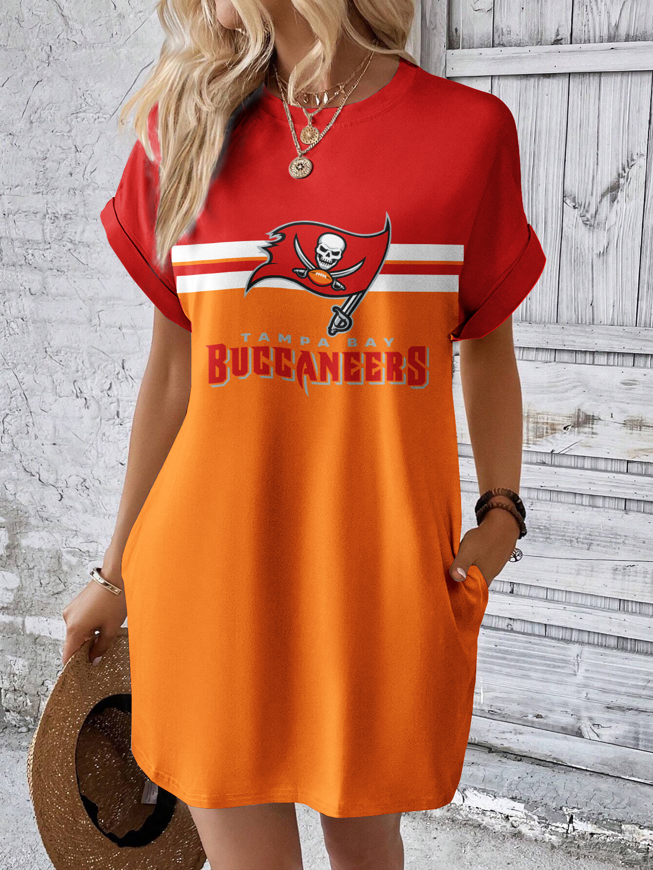 Tampa Bay Buccaneers Solid Hidden Pocket Batwing Sleeve Tee Dress