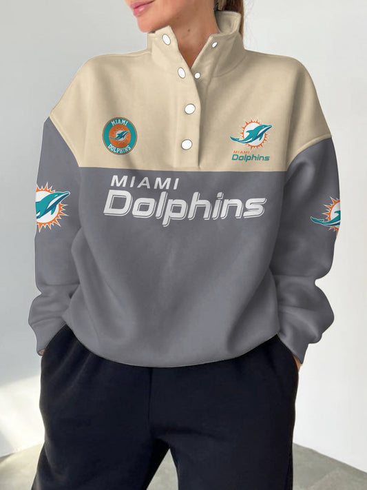 Miami Dolphins 2025 New Design Casual Snap  Mockneck Pullover