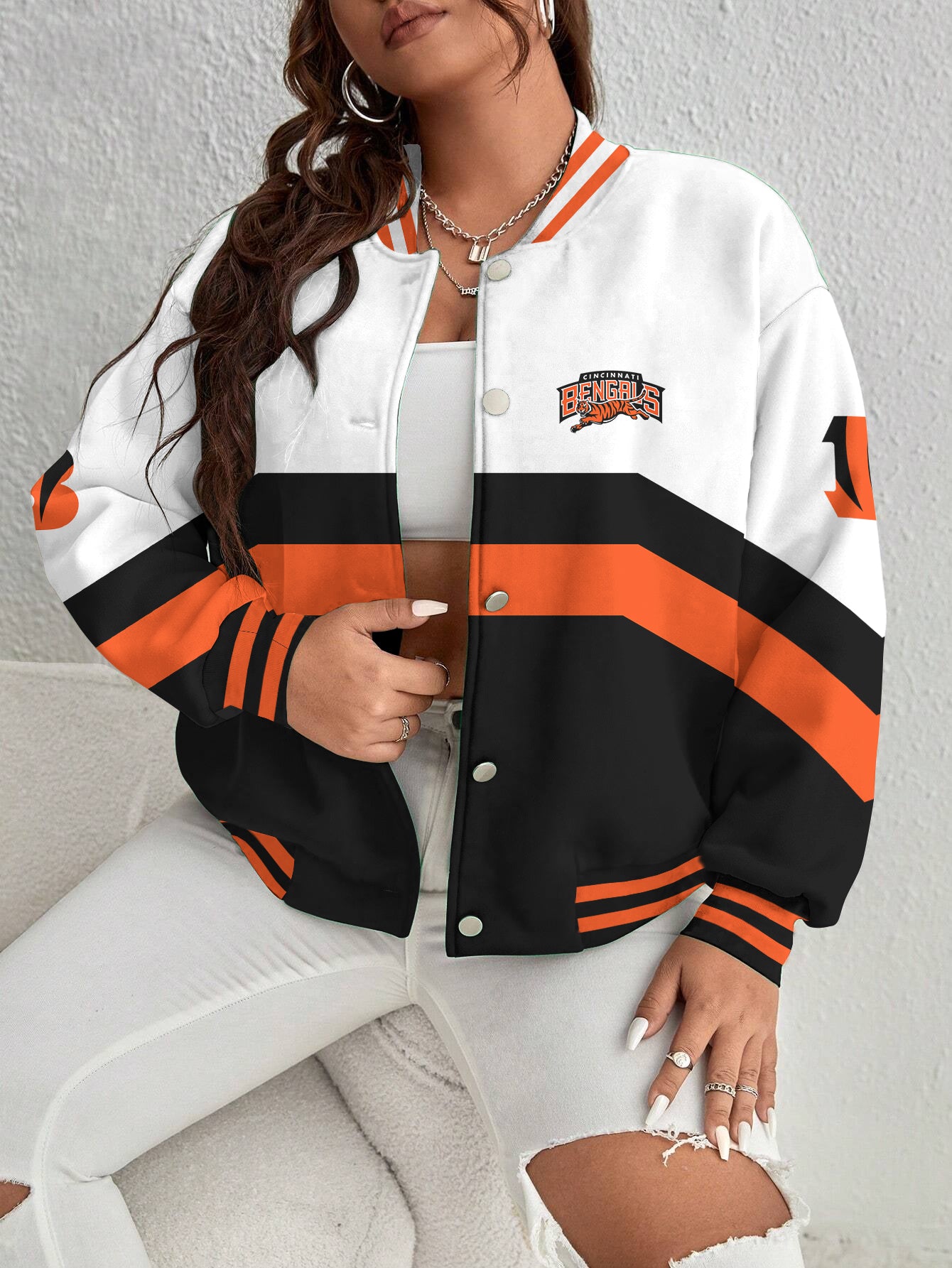 Cincinnati Bengals Women's Long Pass Full- Snap Casual Jacket
