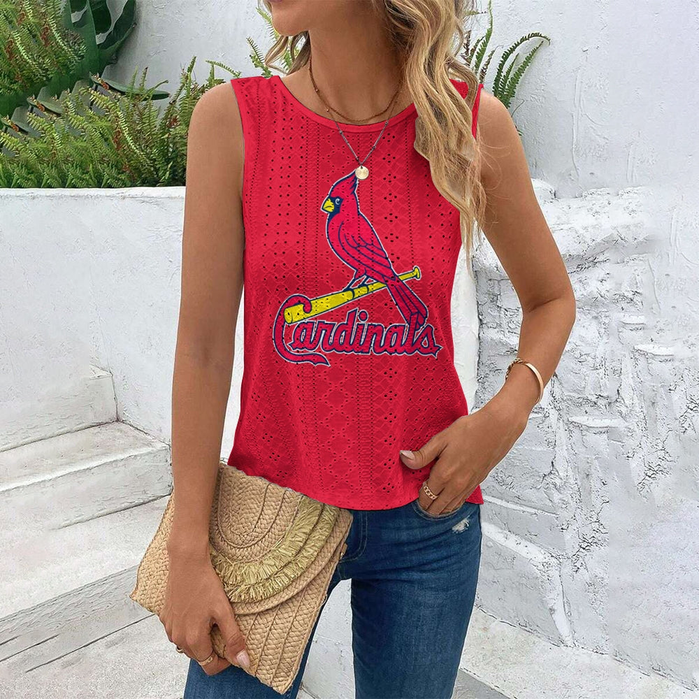 "LET'S GO REDBIRDS"Cut Out Wrap Cross Wrap Back Asymmetrical Beach Tank Top