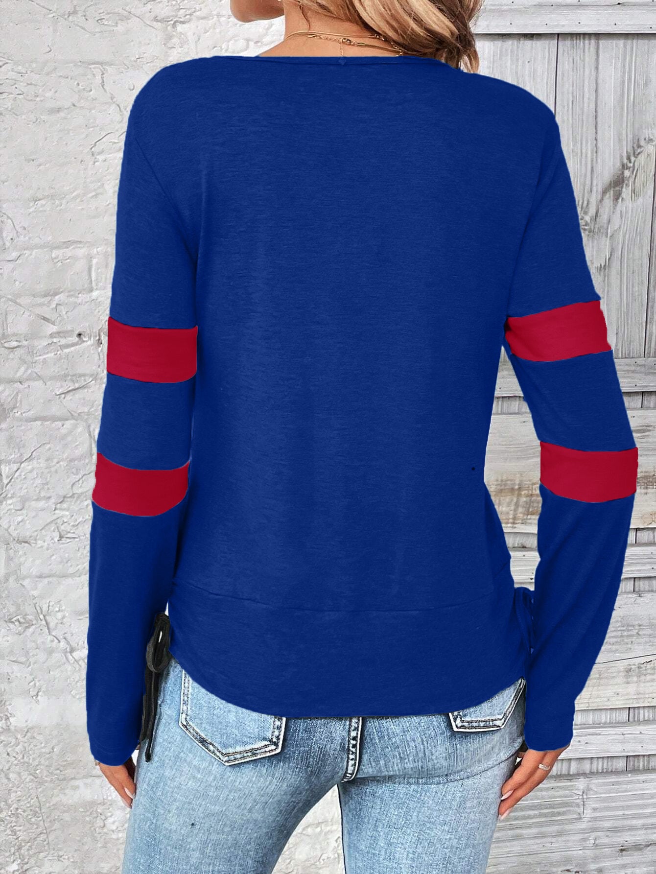 Contrast draped side drawstring T-shirt