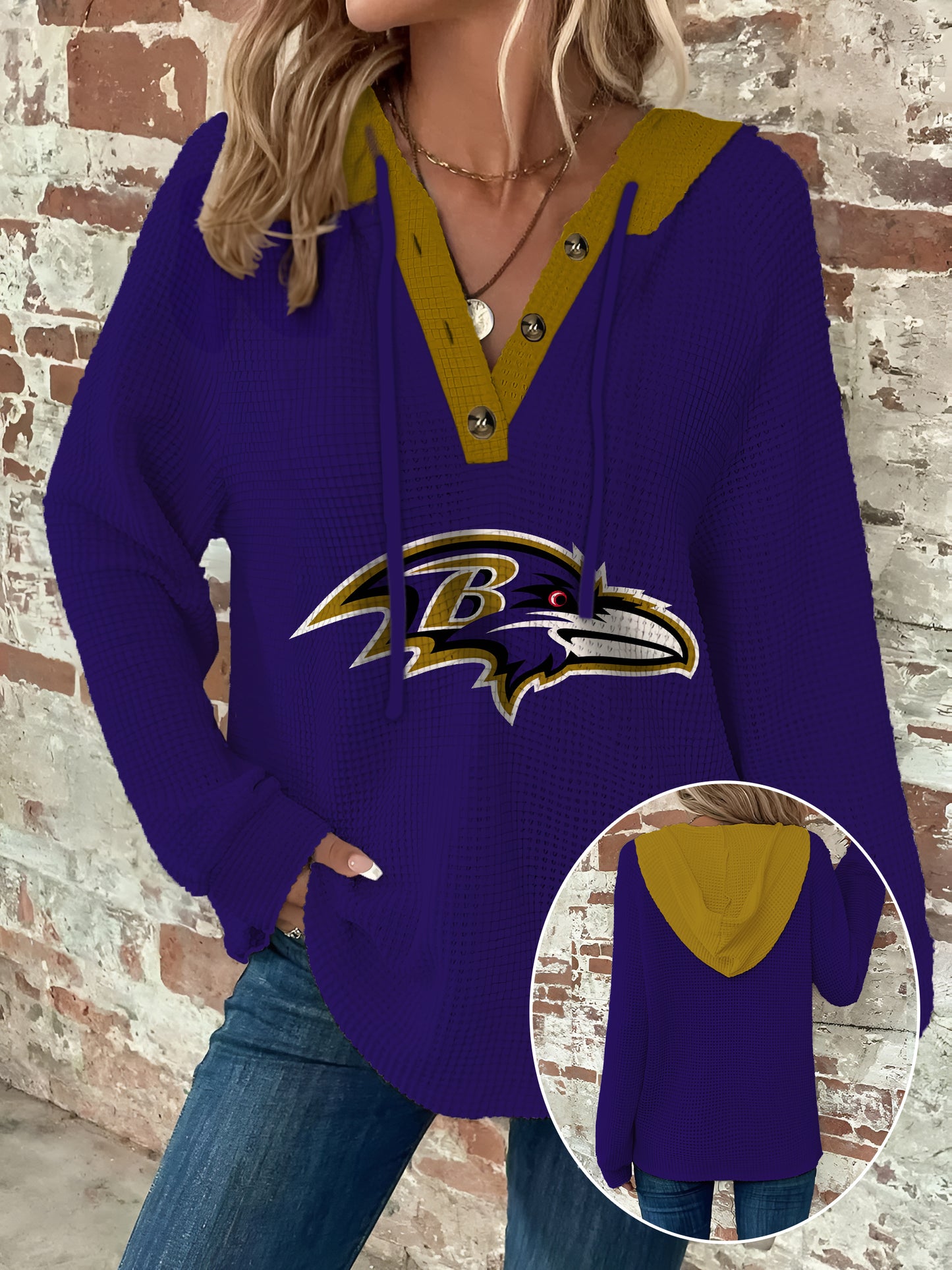 Half Button Raglan Sleeve Drawstring Hoodie