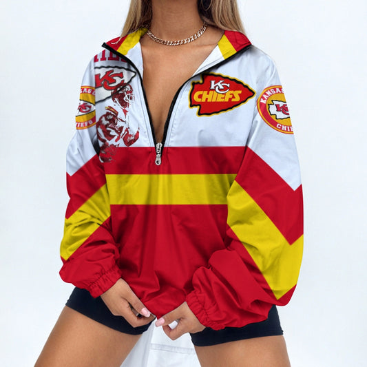 Women's Football Print V Neck Zipper Sweatshirt Jacket