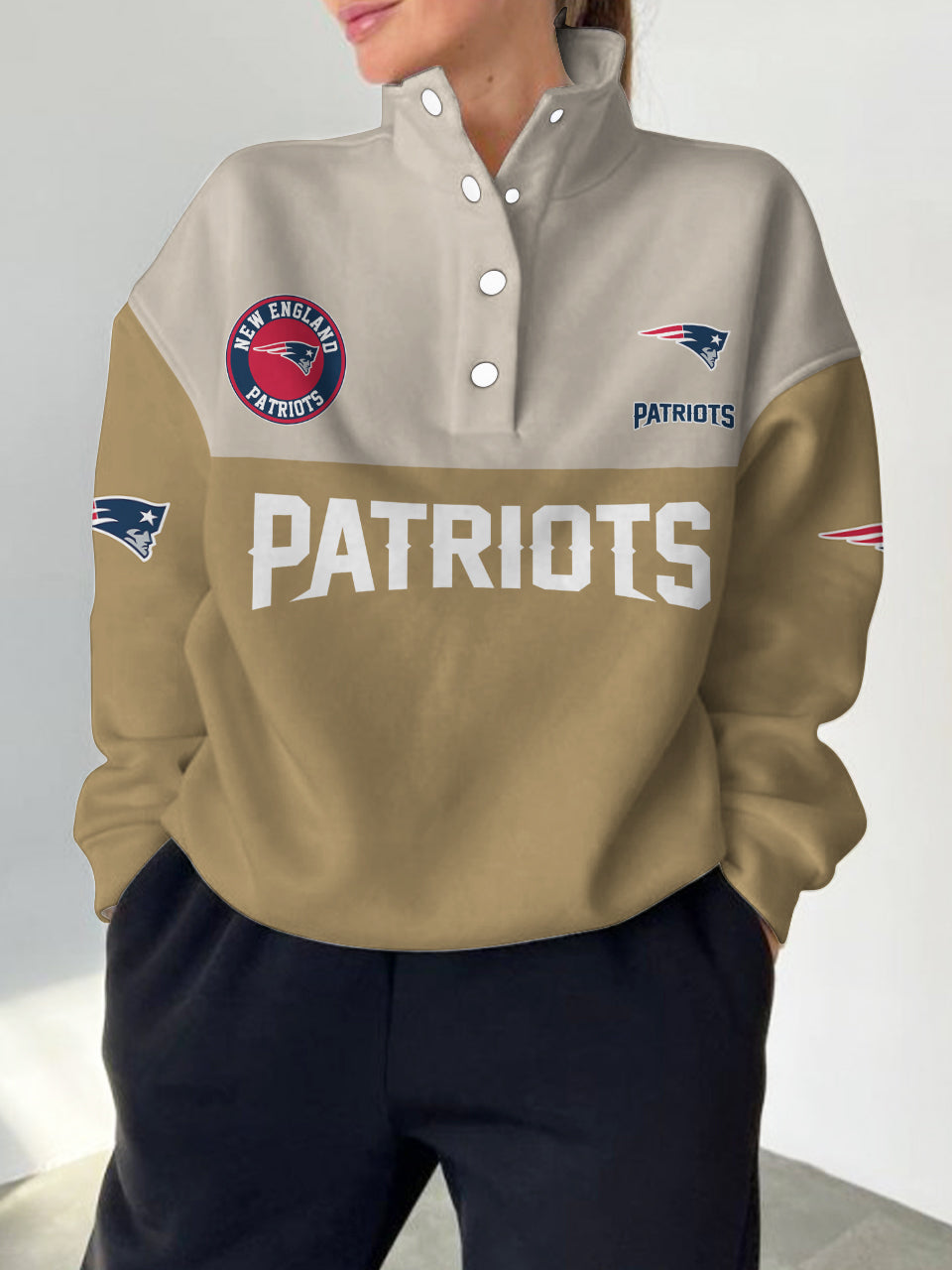 New England Patriots  2025 New Design Casual Snap  Mockneck Pullover