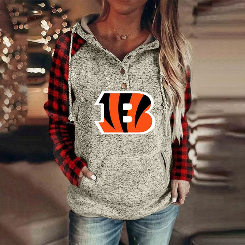 casual loose stitched print Hoodie