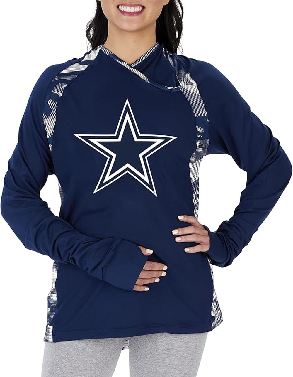 Zubaz NFL Women's Dallas Cowboys  Elevated Lightweight Hoodie With Camo Lines