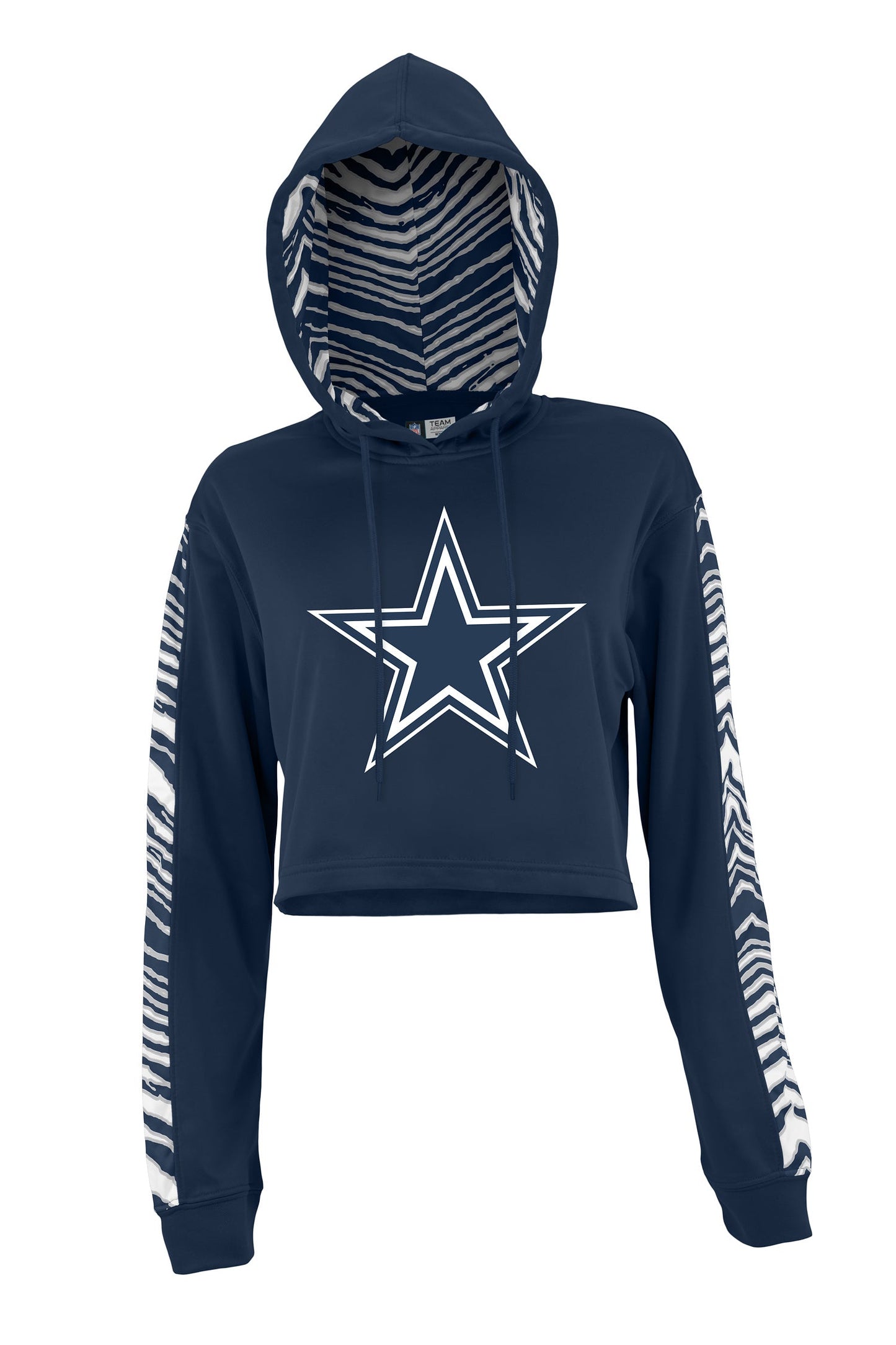 Zubaz NFL Women's Dallas Cowboys  Zebra Team Logo Crop Top Hoodie, Size X-Small