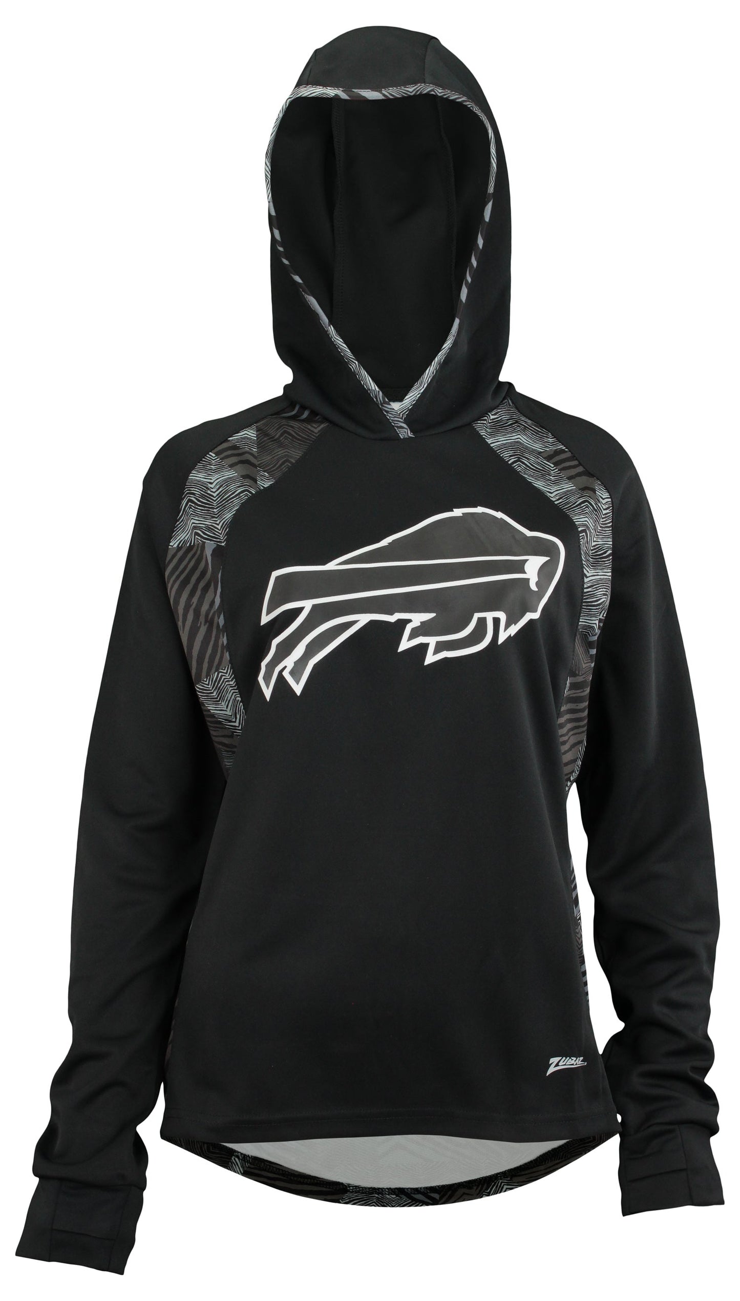 Zubaz NFL Women's Buffalo Bills Elevated Team Logo Black Light Weight Hoodie