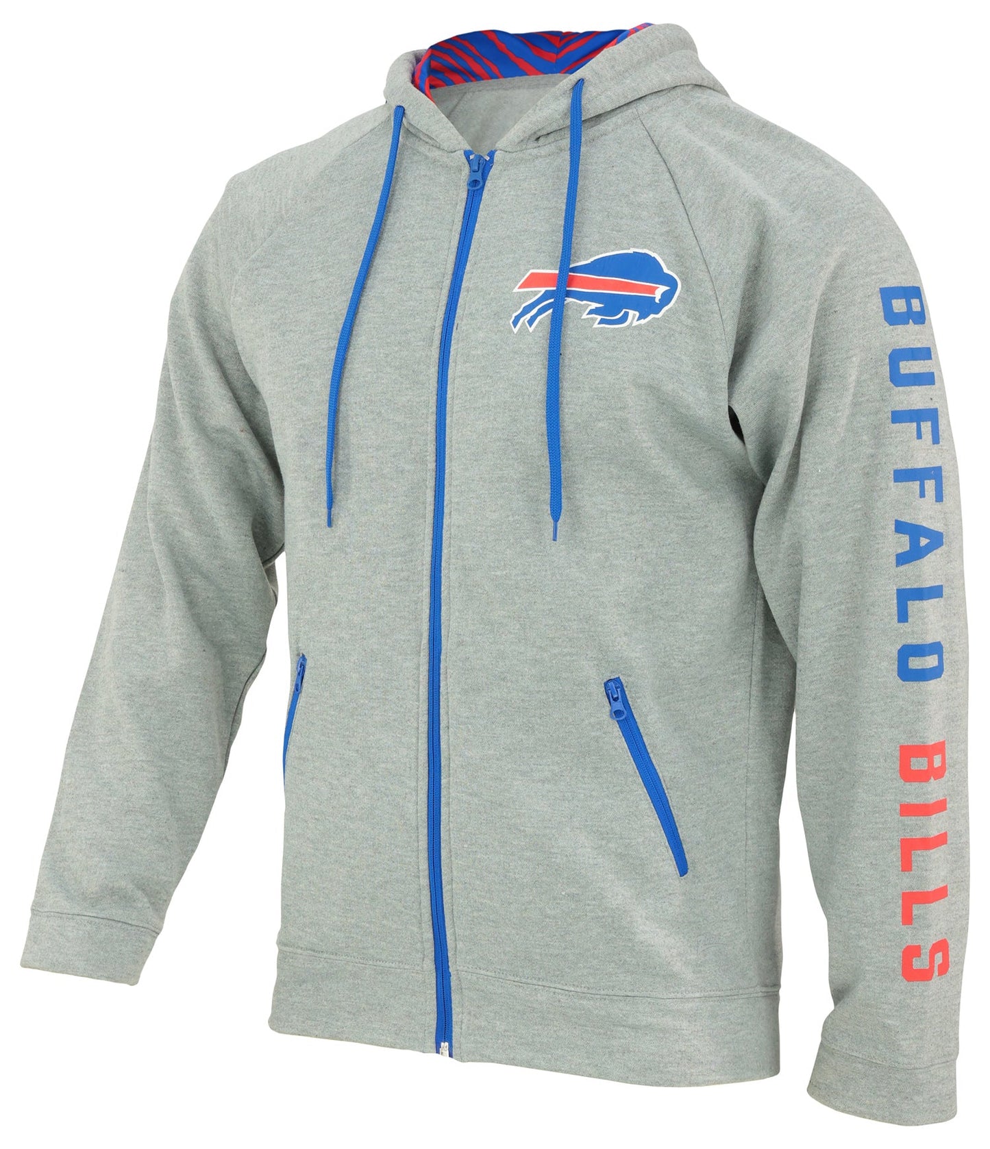 Zubaz NFL Men's Standard Heather Gray Full Zip Hoodie Buffalo Bills