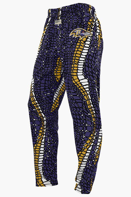 Zubaz NFL Adult Unisex Z88 Embroidered Gator 3 Color Pants, Baltimore Ravens