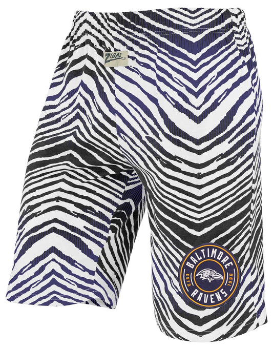 Zubaz NFL Adult Unisex Z88 Embroidered Zebra Ombre TMC Shorts, Baltimore Ravens