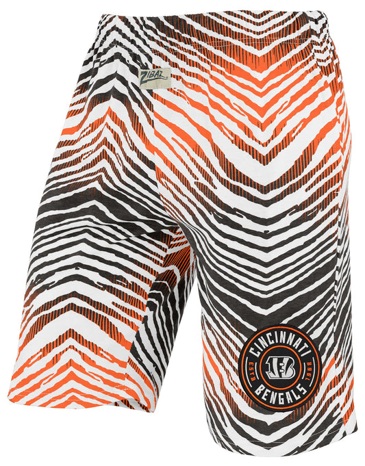 Zubaz NFL Adult Unisex Z88 Embroidered Zebra Ombre TMC Shorts, Cincinnati Bengals