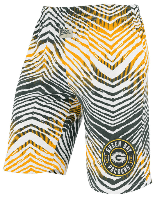 Zubaz NFL Adult Unisex Z88 Embroidered Zebra Ombre TMC Shorts, Green Bay Packers