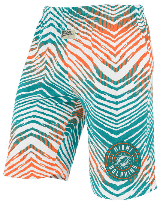 Zubaz NFL Adult Unisex Z88 Embroidered Zebra Ombre TMC Shorts, Miami Dolphins