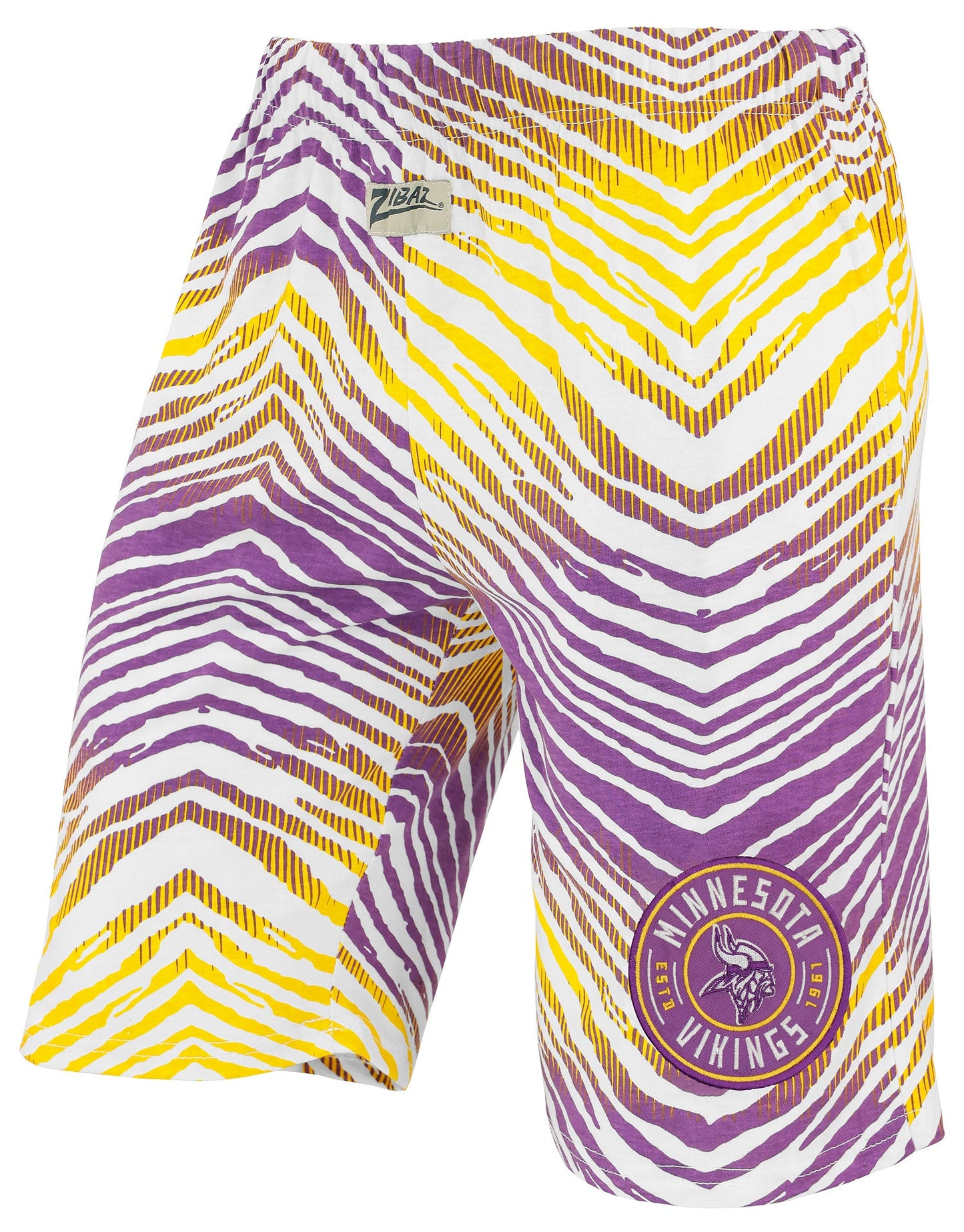 Zubaz NFL Adult Unisex Z88 Embroidered Zebra Ombre TMC Shorts, Minnesota Vikings