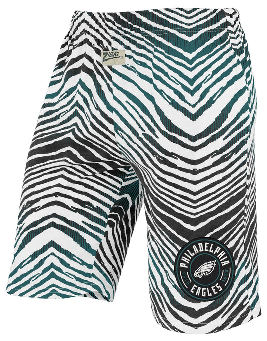 Zubaz NFL Adult Unisex Z88 Embroidered Zebra Ombre TMC Shorts, Philadelphia Eagles