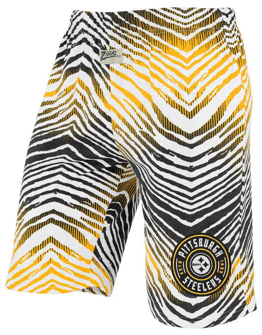 Zubaz NFL Adult Unisex Z88 Embroidered Zebra Ombre TMC Shorts, Pittsburgh Steelers