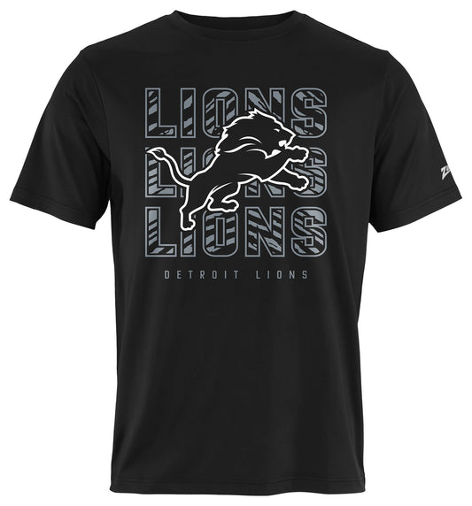 Zubaz NFL Men's Repeat Play Black Short Sleeve T-Shirt, Detroit Lions