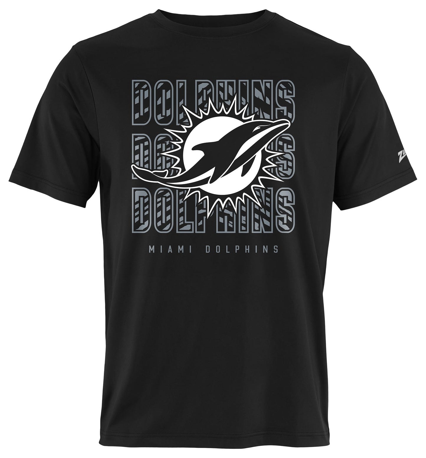 Zubaz NFL Men's Repeat Play Black Short Sleeve T-Shirt, Miami Dolphins