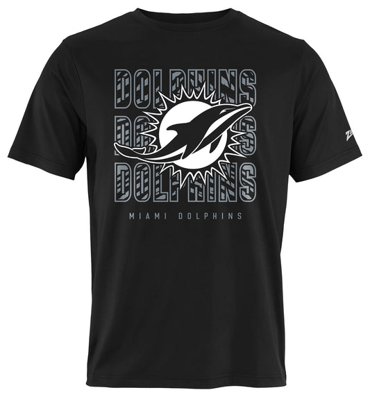 Zubaz NFL Men's Repeat Play Black Short Sleeve T-Shirt, Miami Dolphins