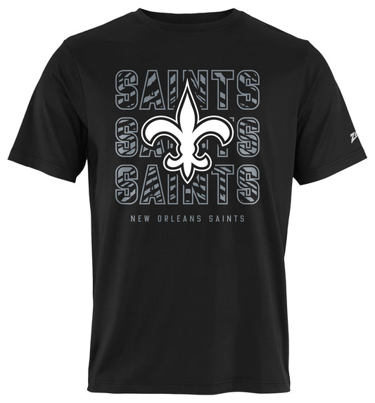 Zubaz NFL Men's Repeat Play Black Short Sleeve T-Shirt, New Orleans Saints