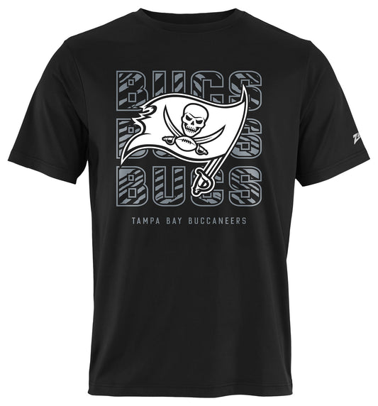 Zubaz NFL Men's Repeat Play Black Short Sleeve T-Shirt, Tampa Bay Buccaneers