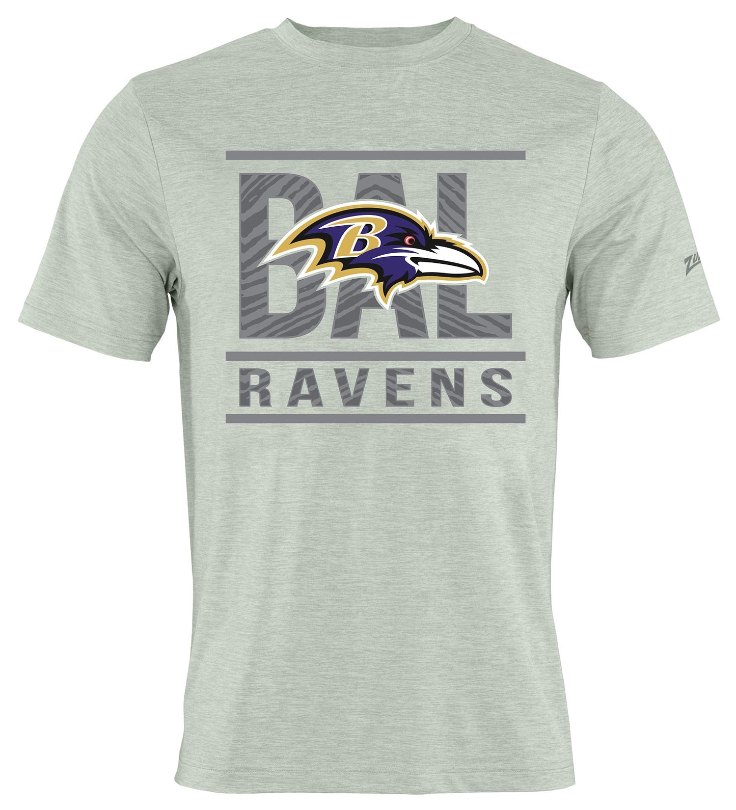 Zubaz NFL Men's Goal Line Heather Gray Short Sleeve T-Shirt, Baltimore Ravens