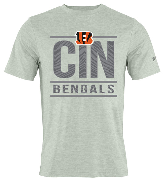 Zubaz NFL Men's Goal Line Heather Gray Short Sleeve T-Shirt, Cincinnati Bengals