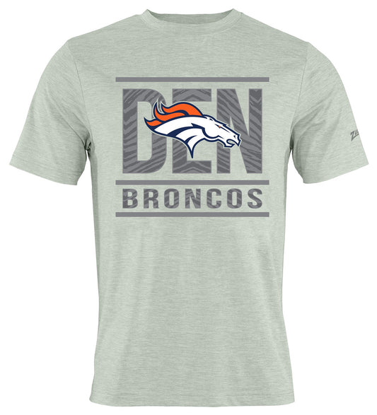 Zubaz NFL Men's Goal Line Heather Gray Short Sleeve T-Shirt, Denver Broncos