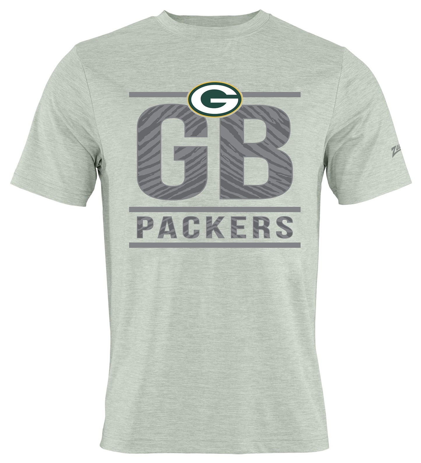 Zubaz NFL Men's Goal Line Heather Gray Short Sleeve T-Shirt, Green Bay Packers