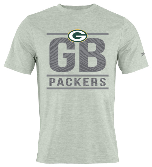 Zubaz NFL Men's Goal Line Heather Gray Short Sleeve T-Shirt, Green Bay Packers