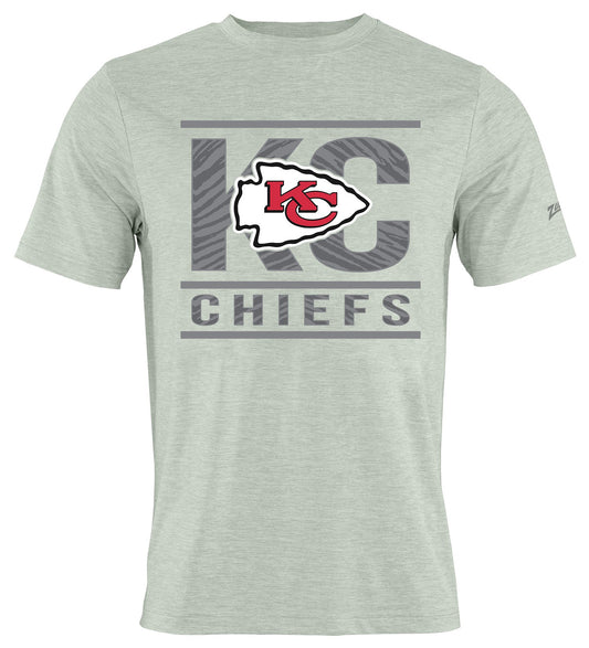 Zubaz NFL Men's Goal Line Heather Gray Short Sleeve T-Shirt, Kansas City Chiefs
