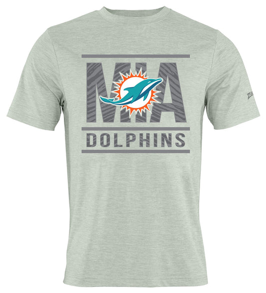 Zubaz NFL Men's Goal Line Heather Gray Short Sleeve T-Shirt, Miami Dolphins