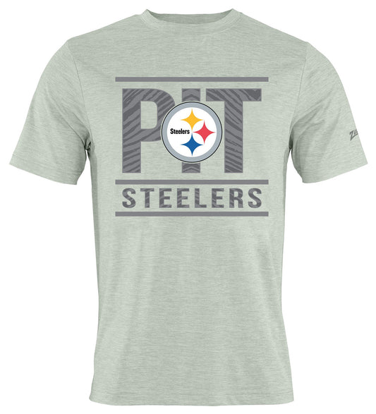 Zubaz NFL Men's Goal Line Heather Gray Short Sleeve T-Shirt, Pittsburgh Steelers