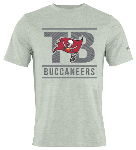 Zubaz NFL Men's Goal Line Heather Gray Short Sleeve T-Shirt, Tampa Bay Buccaneers