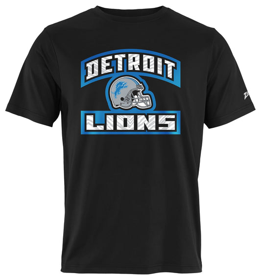 Zubaz NFL Men's Helmet Outline Black Short Sleeve T-Shirt, Detroit Lions